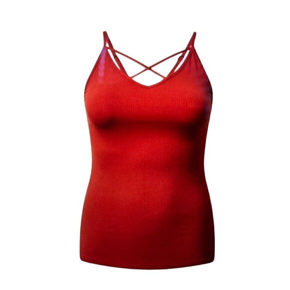 Women's Torrid 3, 3X, 22-24 Cross Front Tank Top, Shirt, Firewhirl, Brick Color - Picture 1 of 5
